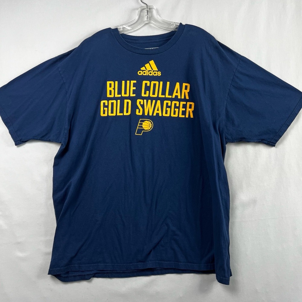 Adidas T-Shirt Mens 3X Indiana Pacers Logo Basketball Blue Collar Gold Swagger